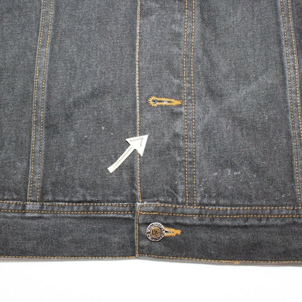 HUNCHO USA XL Black Denim Hip Hop Streetwear Prison Yard Embroidered Jean Jacket - Picture 11 of 12